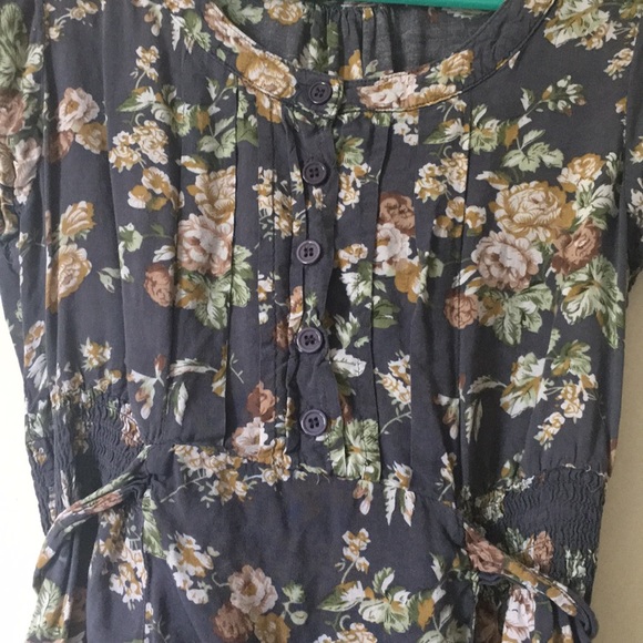 Blue Floral Dress with Ribbon Tie - Picture 5 of 8